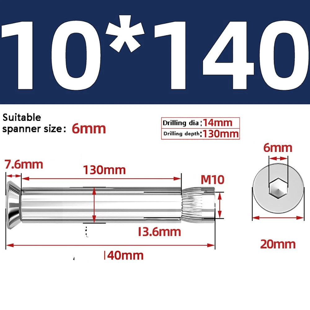M6–M12 Countersunk Hex Socket Expansion Bolts — 304 & 201 Stainless Steel, A-Type & B-Type