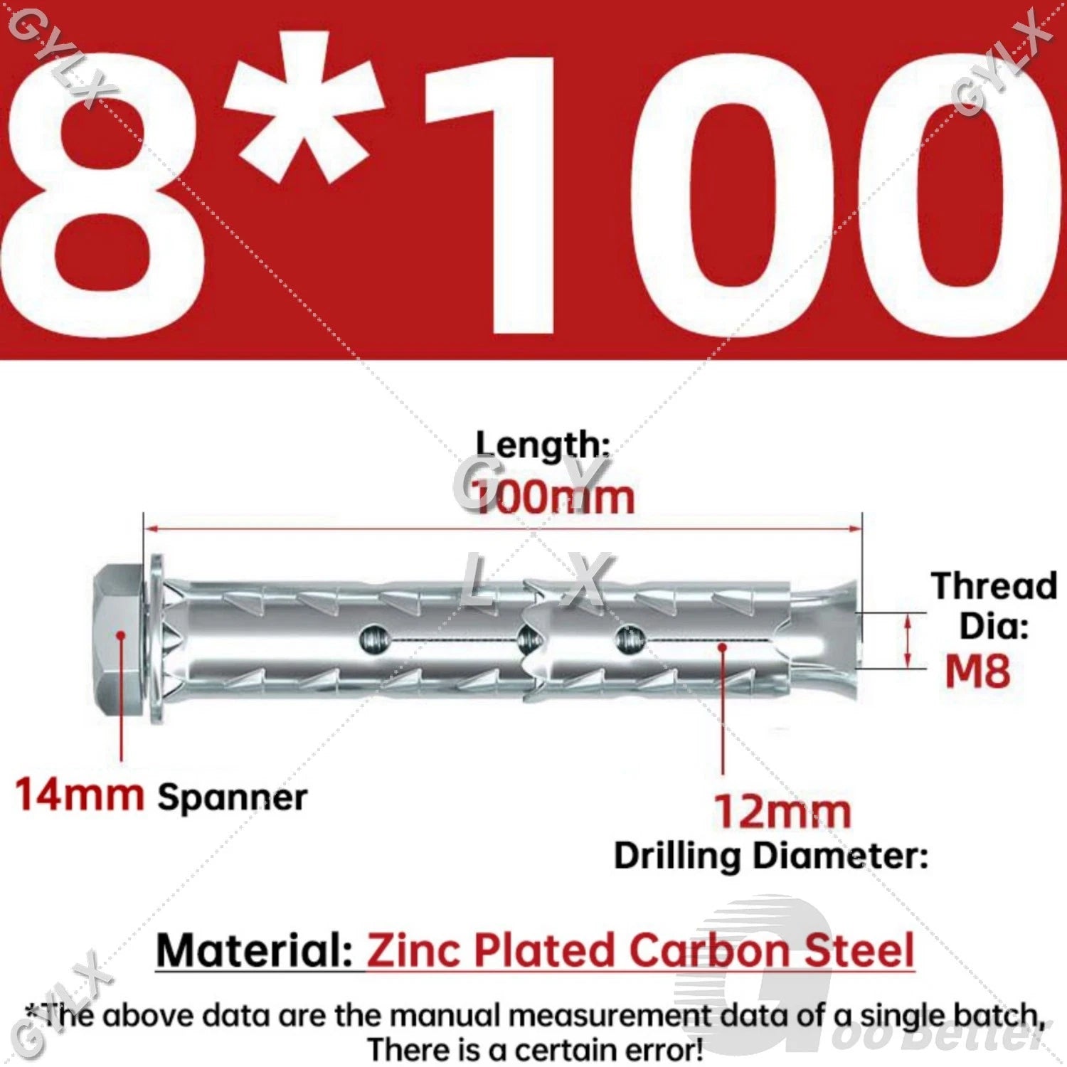 Galvanized Masonry Concrete Expansion Bolts — M6 M8 M10 M12 Wall Anchor Screws