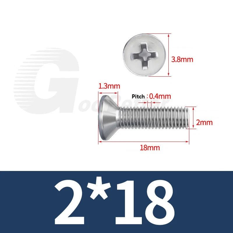 M1–M3.5 Phillips Countersunk Machine Screws – 304 Stainless Steel, Fully Threaded (3–120mm Overall Length) - HomeDIYer