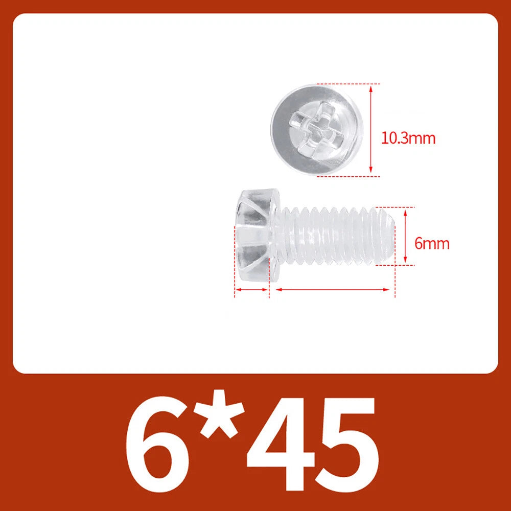 M2-M10 Clear Plastic Phillips Round/Pan Head Machine Screws Cross Screws Hex Nut