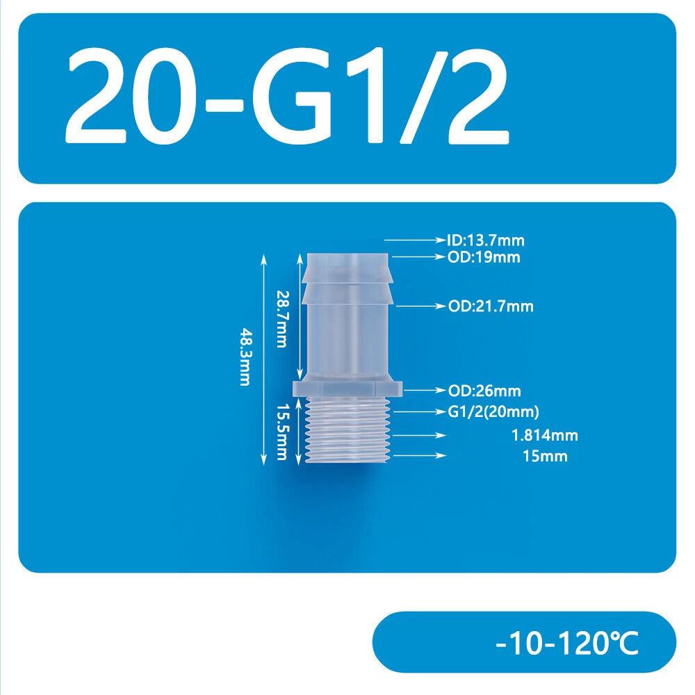 BSP Metric Male Thread Plastic Hose Connector — Straight Barbed Joiner (PP/PE, 1/8" to 3/4")