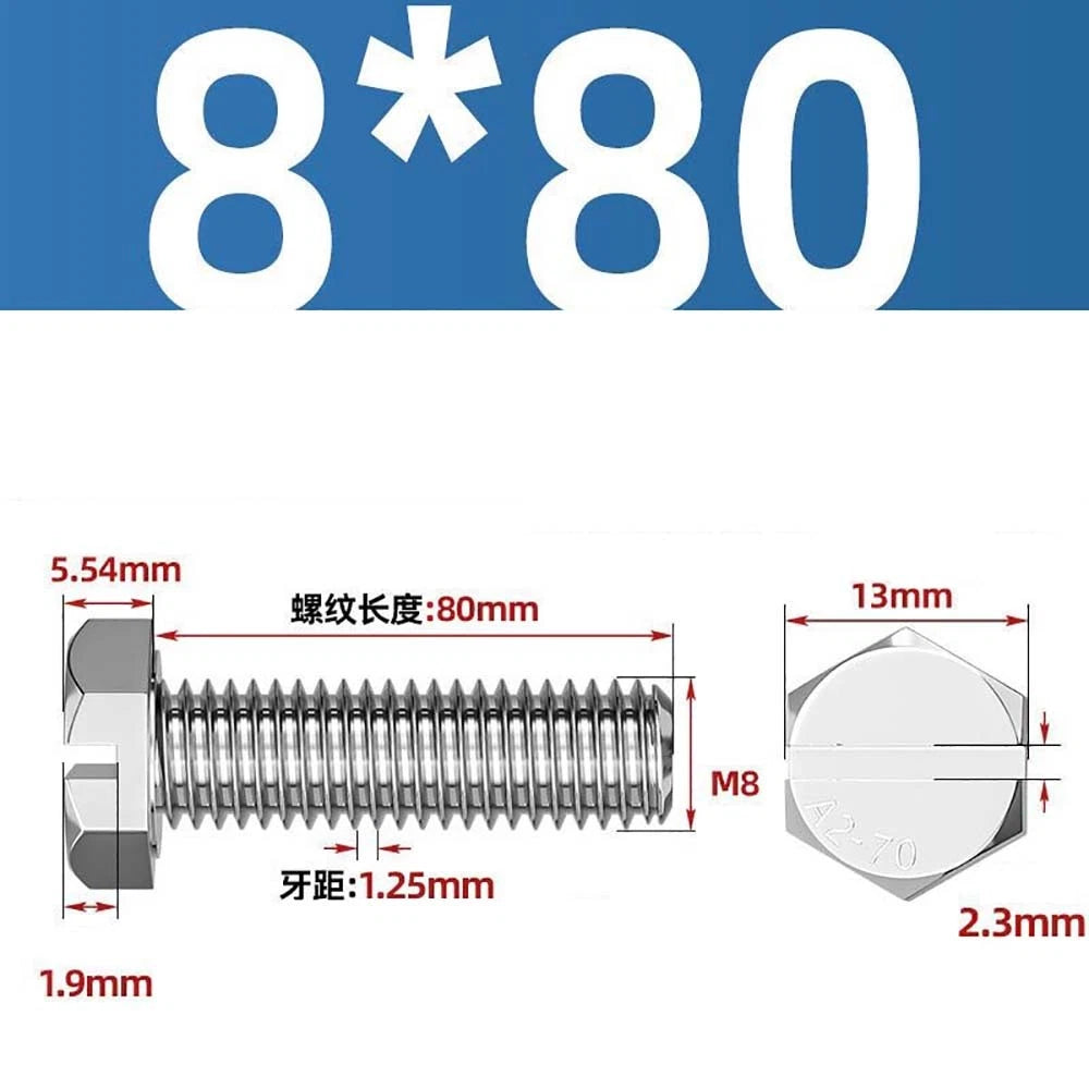 External Hex Slotted Machine Screws – A2 Stainless Steel, M4 to M16, Fully Threaded