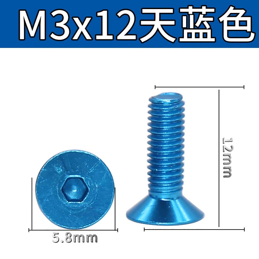 M3 Countersunk Hex Socket Aluminum Anodized Machine Screws — 10 Colors, 5–50 Pcs