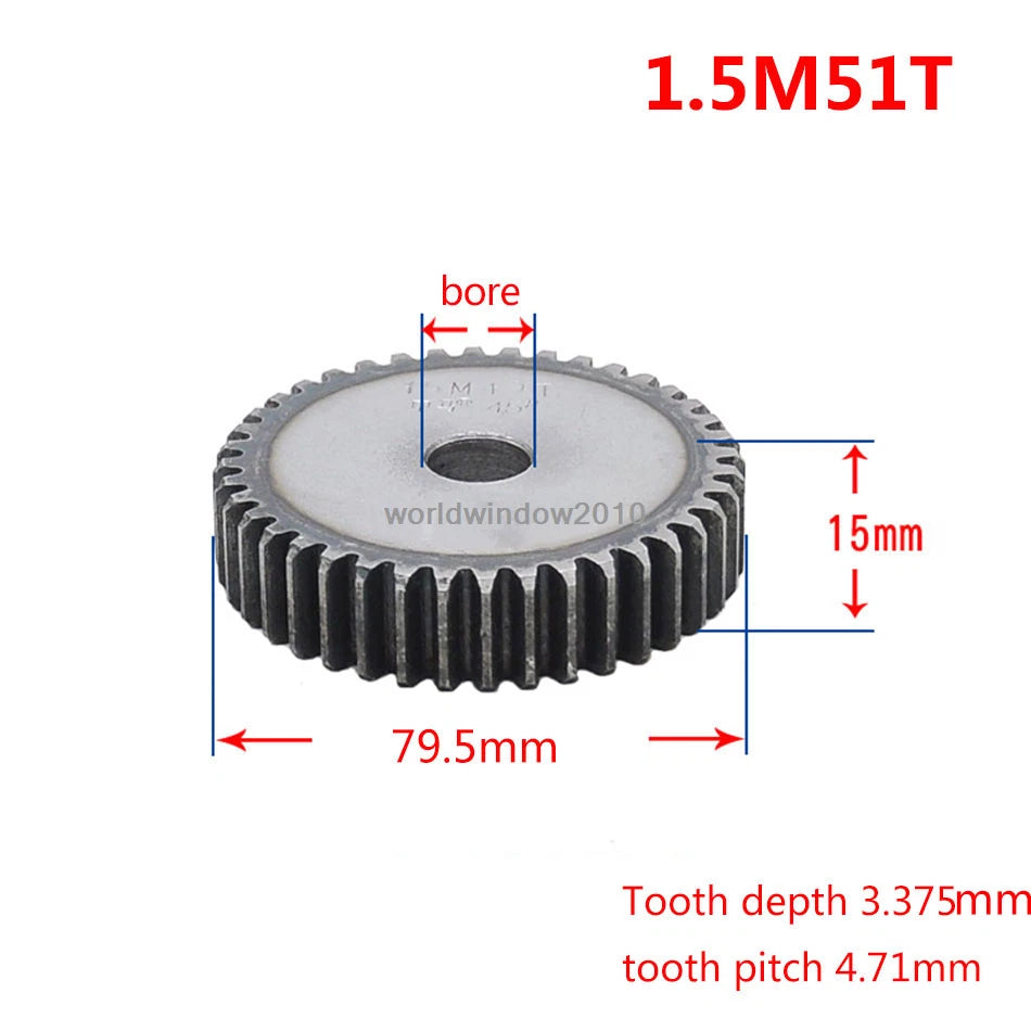 45# Steel Spur Gear 1.5M12T-60T Metal Mod 1.5 Pinion Gear 12-60 Tooth Moter Gear