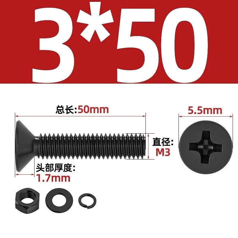 M2–M6 Phillips Countersunk Head Machine Screws with Nut and Washer | Carbon Steel Bolt Set - HomeDIYer