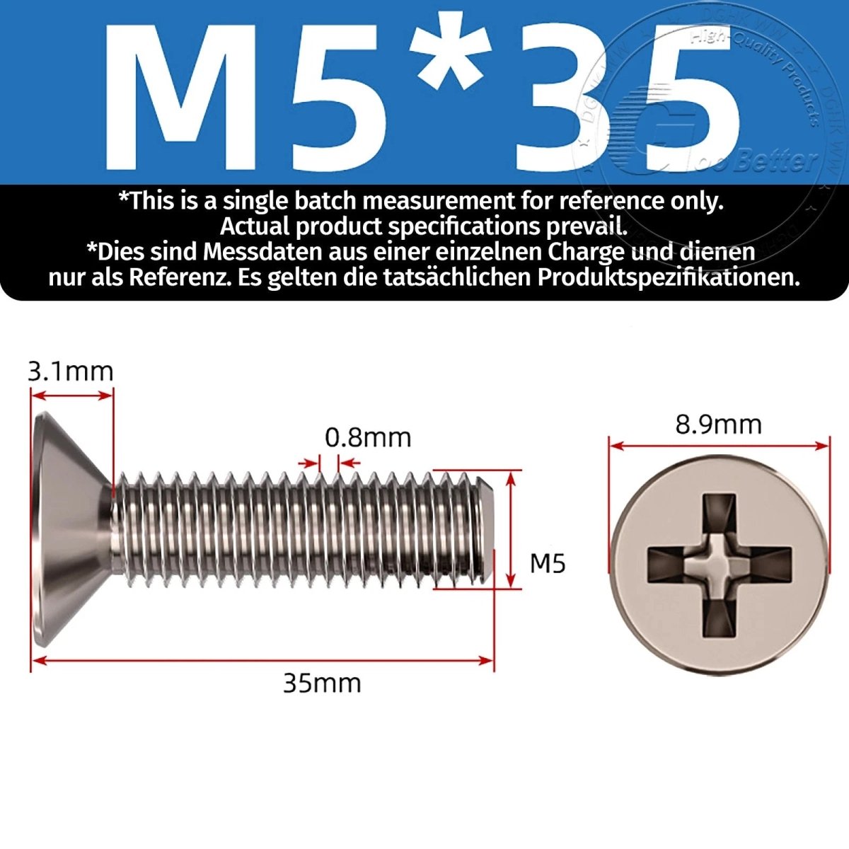 Titanium Phillips Flat Head Machine Screws — GR2 Countersunk, M2 to M8 - HomeDIYer
