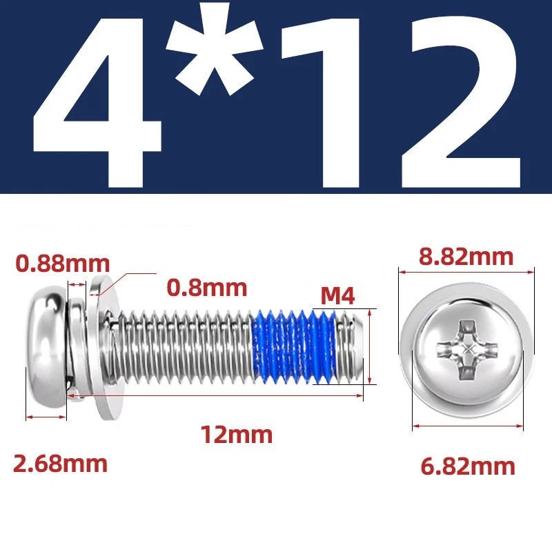 A2 Stainless Steel Phillips Pan Head Machine Screws with Flat & Spring Washers — M2 to M10 - HomeDIYer