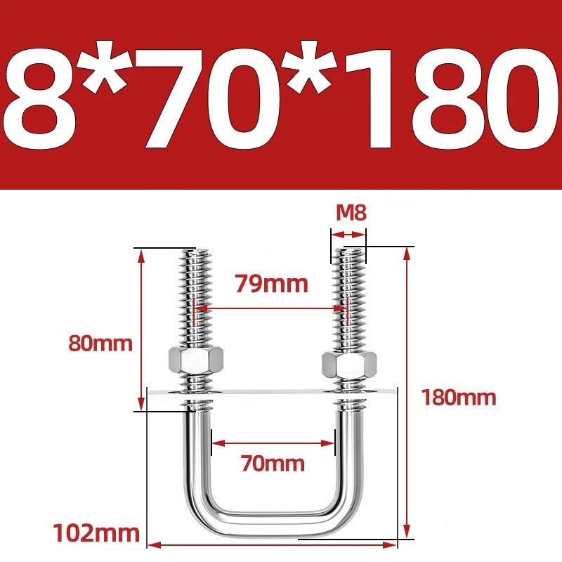 M8 Square U - Bolts Stainless Steel A2 with Plates and Nuts — Multiple Sizes - HomeDIYer