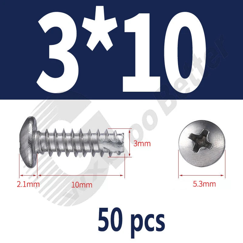 Pan Head Sheet Metal Screws Metric M1~M6 A2 Stainless Steel Sheet Metal Screws
