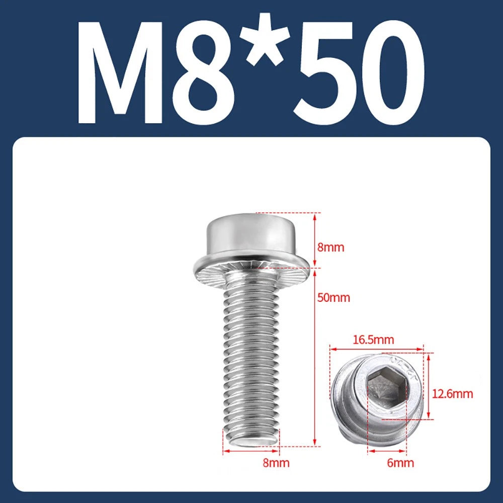 M5–M12 Flange Cap Head Hex Socket Screws – 304 Stainless Steel, Fully Threaded (8–60mm)