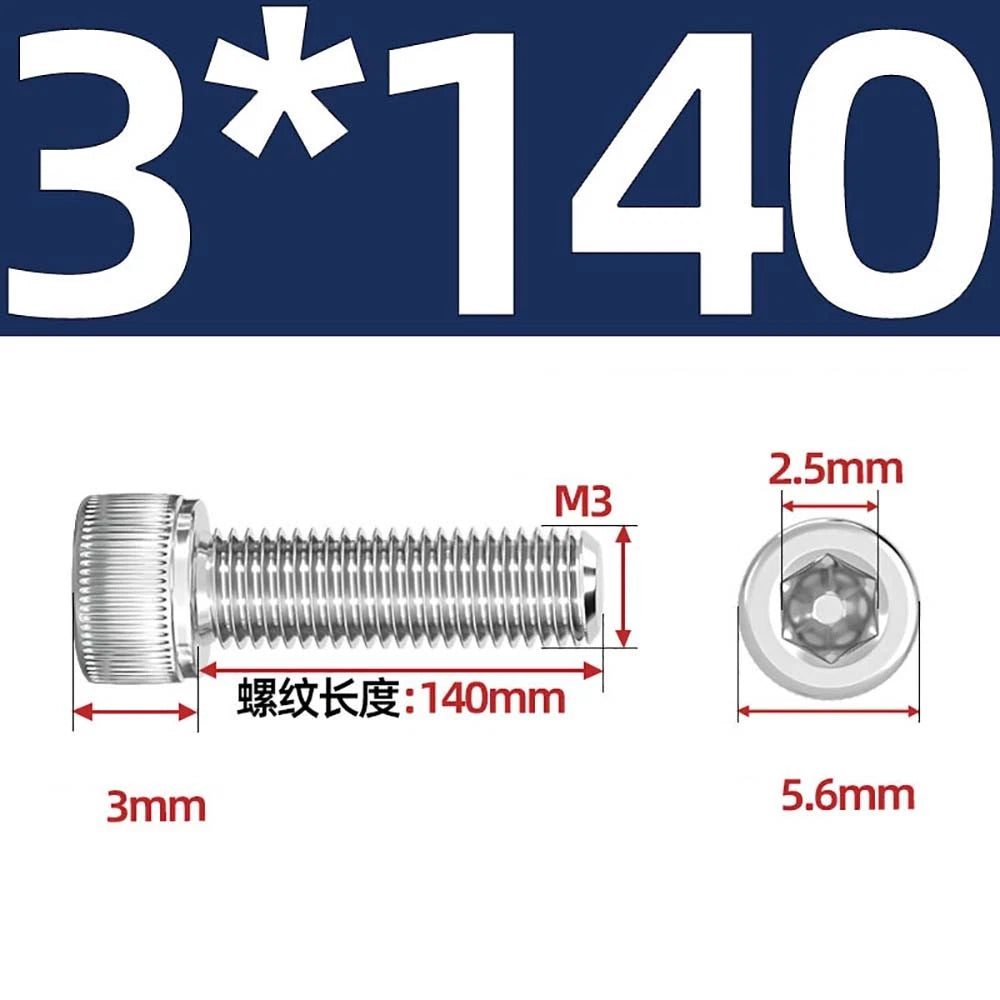 M3 M4 M5 Socket Head Cap Screws – A2 Stainless Steel, High Strength & Corrosion Resistant