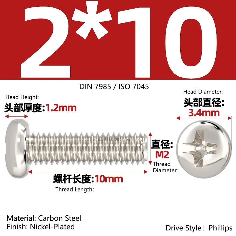 Nickel Plated Pan Head Phillips Machine Screws – ISO 7045, M1 to M4, Corrosion Resistant