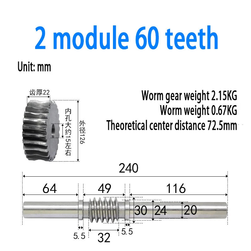 1/1.5/2/2.5/3/4 Module 15T to 100T Gear Steel Worm Wheel Gear & Worm Gear Shaft