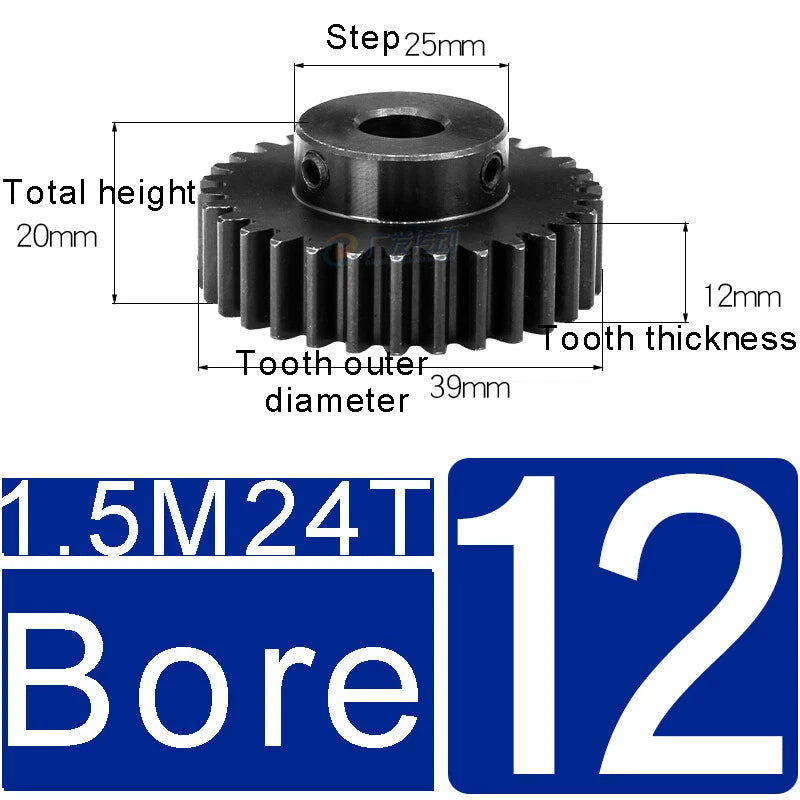 1.5Mod 45# Steel Spur Gears 10-150T Pinion Gear With Step Motor Gear Bore 5-25mm