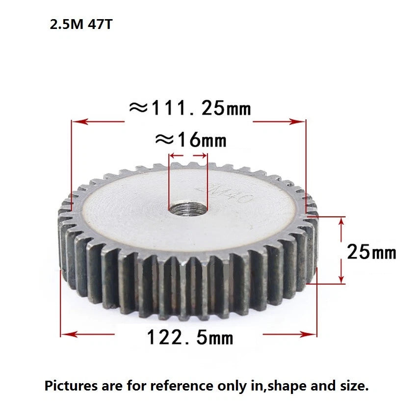 2.5 Mod 12T-75T Spur Gears pitch 7.85mm 45# Steel Pinion Motor Gear Thick 25mm