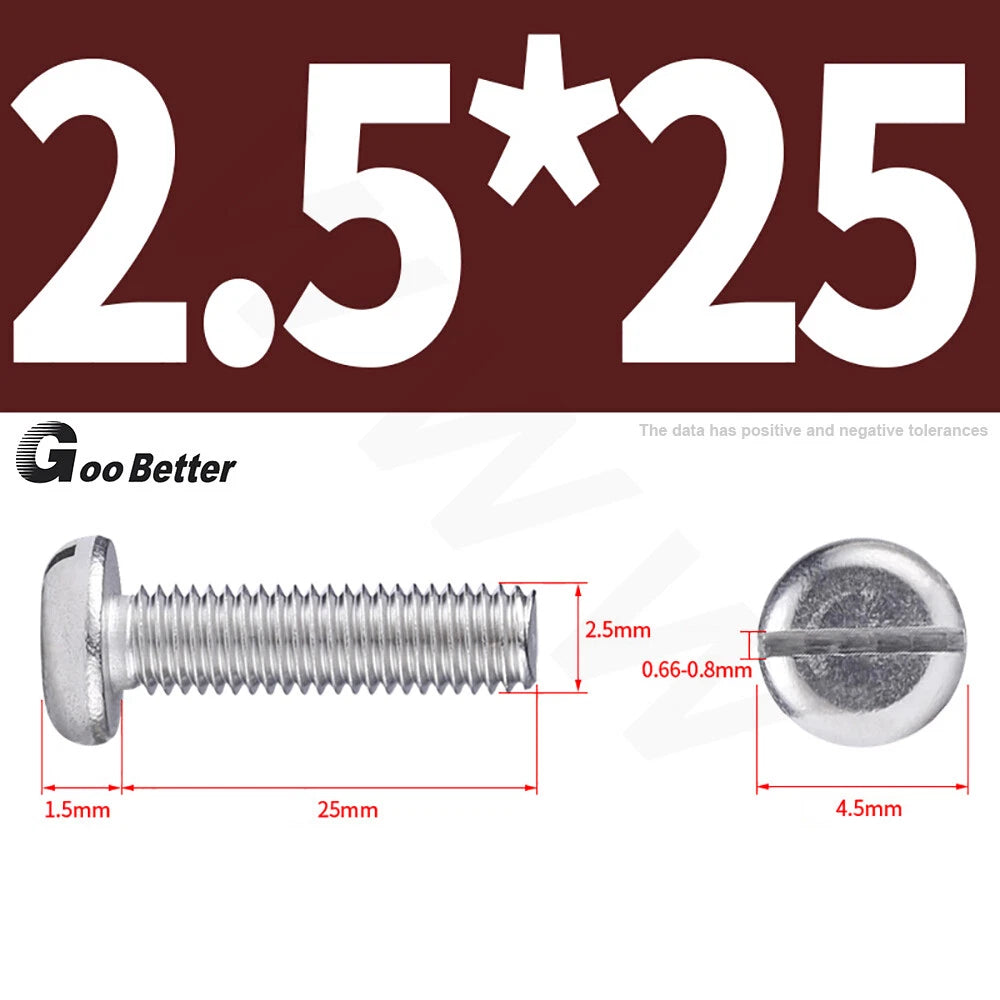 Slotted Pan Head Machine Screws – M1.6 to M4, A2 Stainless Steel, Fully Threaded, Lengths 3mm–60mm