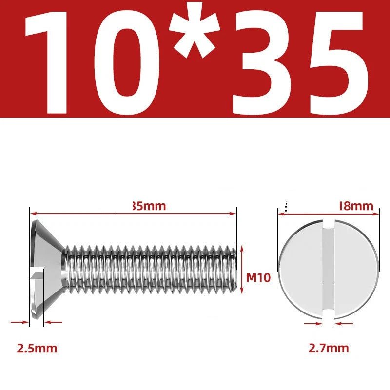 A2 Stainless Steel Slotted Countersunk Machine Screws — M1.6 to M10, Flat Head CSK Bolts - HomeDIYer