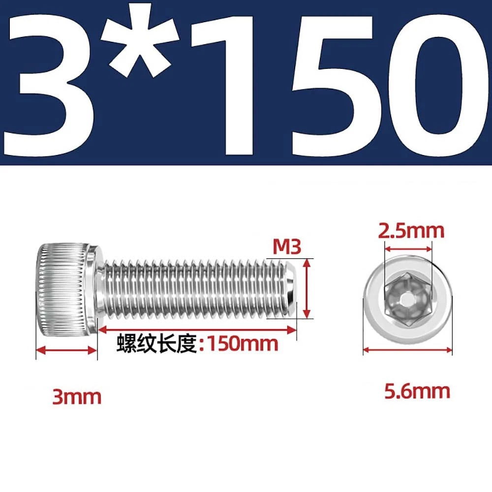 M3 M4 M5 Socket Head Cap Screws – A2 Stainless Steel, High Strength & Corrosion Resistant