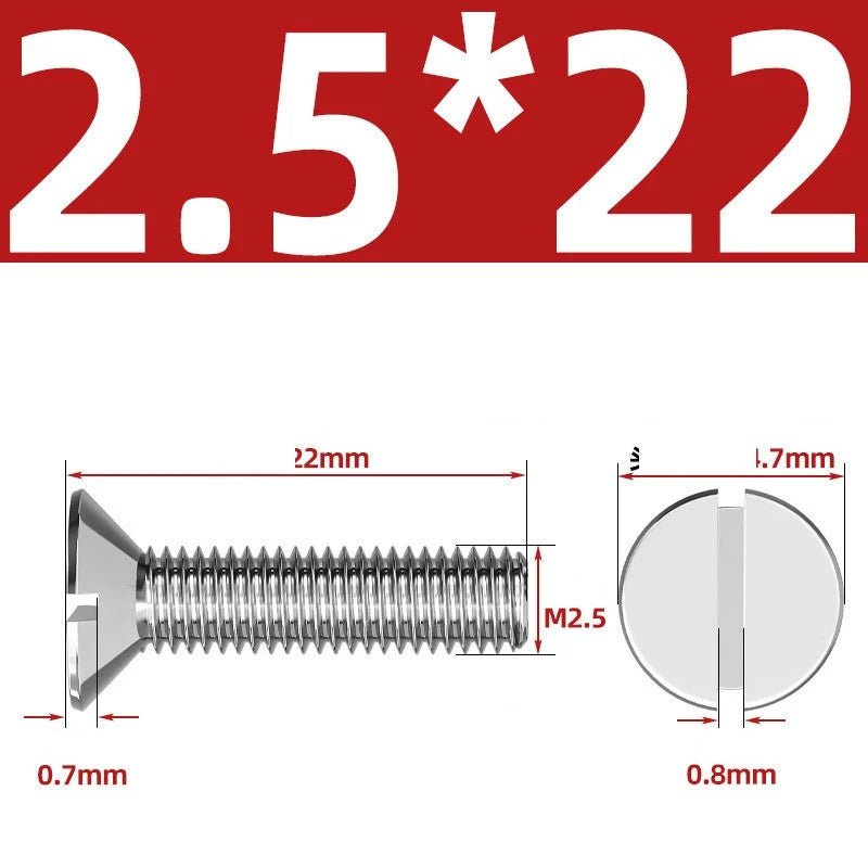 A2 Stainless Steel Slotted Countersunk Machine Screws — M1.6 to M10, Flat Head CSK Bolts - HomeDIYer