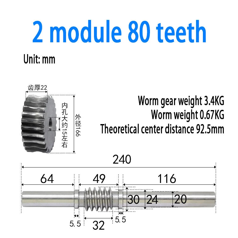 1/1.5/2/2.5/3/4 Module 15T to 100T Gear Steel Worm Wheel Gear & Worm Gear Shaft