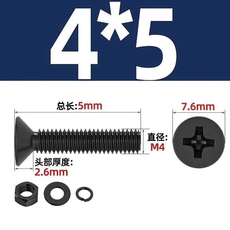 M2–M6 Phillips Countersunk Head Machine Screws with Nut and Washer | Carbon Steel Bolt Set - HomeDIYer