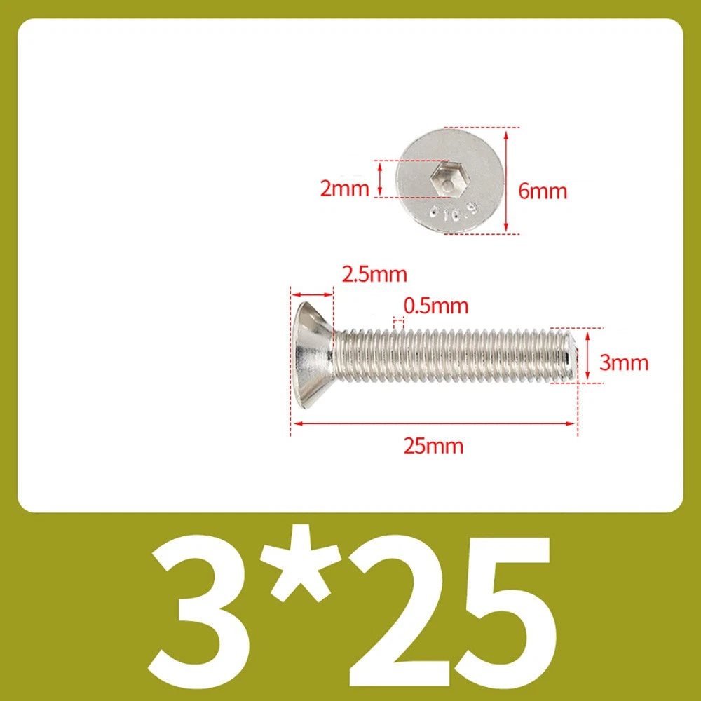 Grade 10.9 Alloy Steel Countersunk Socket Head Screws — M1.6 to M4, 10–500 Pcs