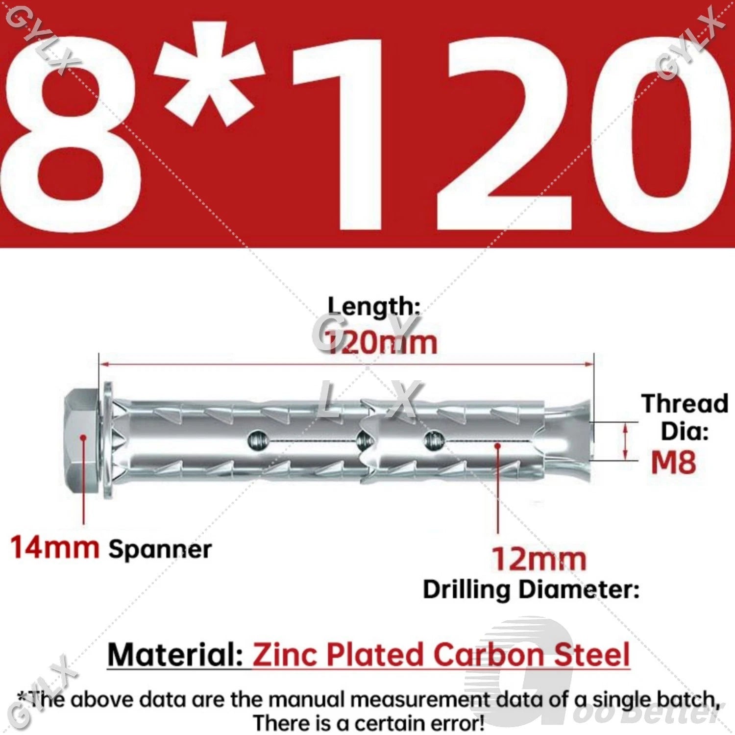 Galvanized Masonry Concrete Expansion Bolts — M6 M8 M10 M12 Wall Anchor Screws
