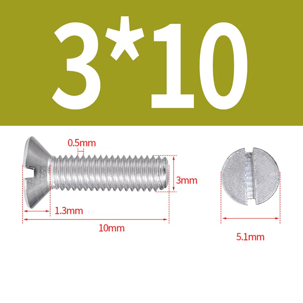 M1.6–M8 A2 Stainless Steel Flat Head Slotted Machine Screws | Countersunk Bolts