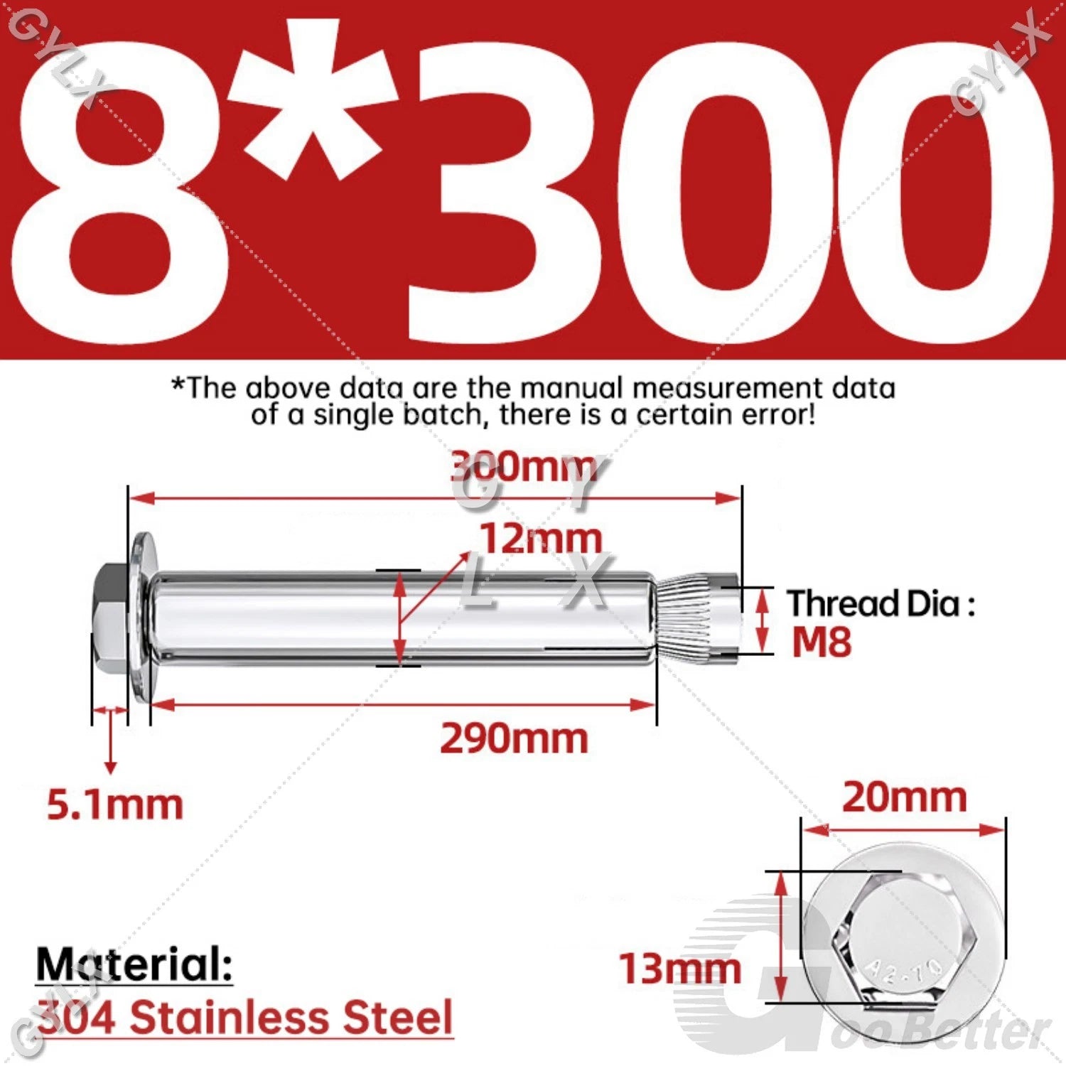 Expansion Anchor Bolts for Masonry — M6 to M16, Stainless Steel & Zinc-Coated