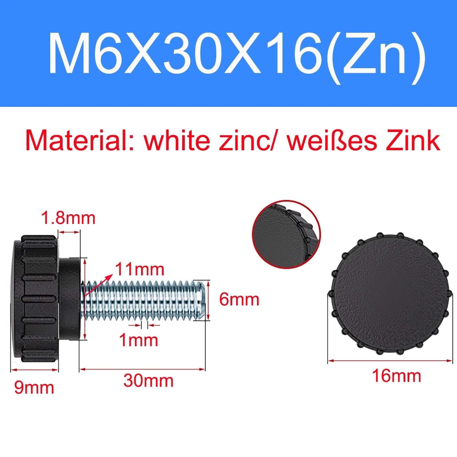 Zinc Thumb Screws with Plastic Handle — Adjustable Swivel Screws M3 to M10