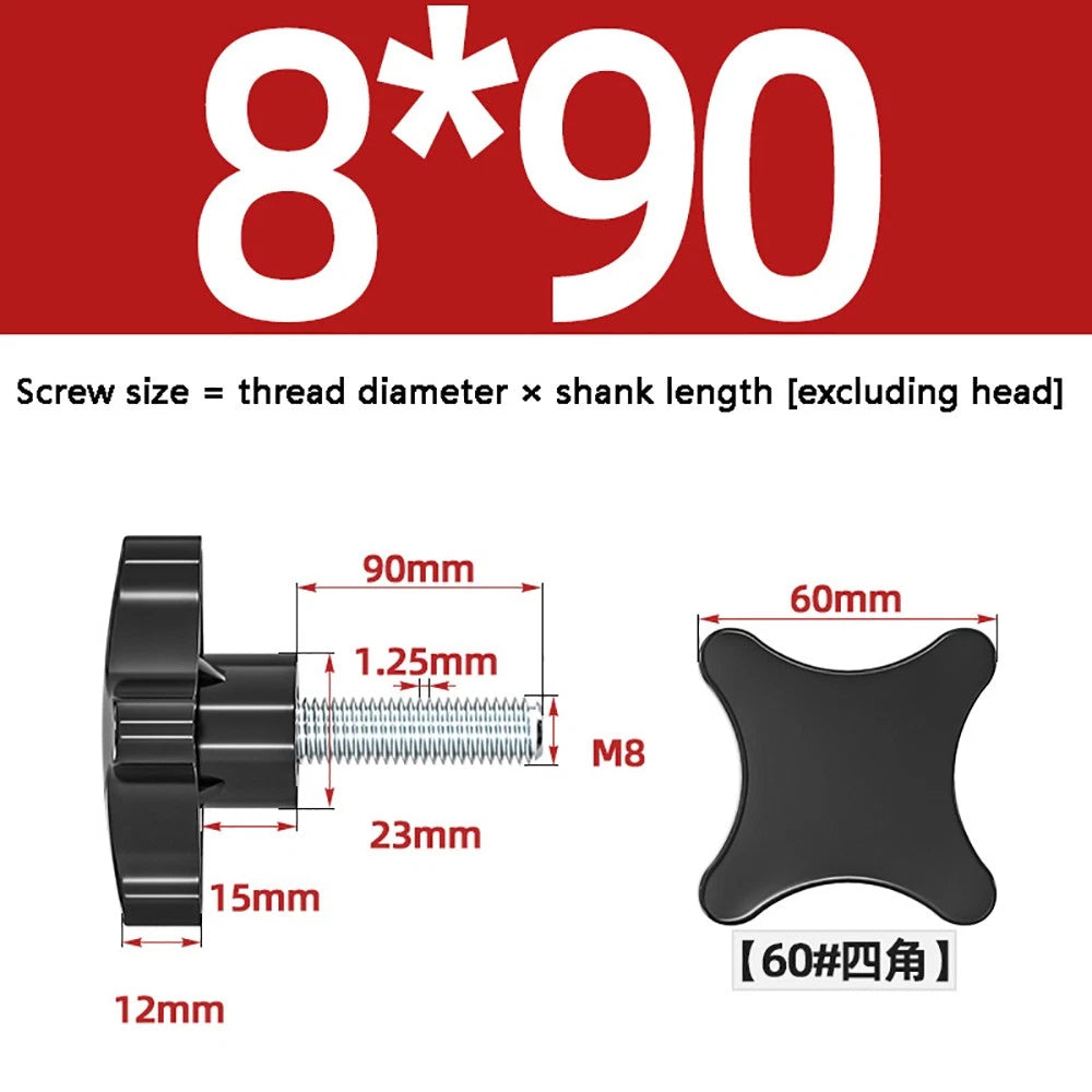 M5-M10 Thumb Screws Black Plastic Four Star Head Hand Grip Knob Bolts Galvanized