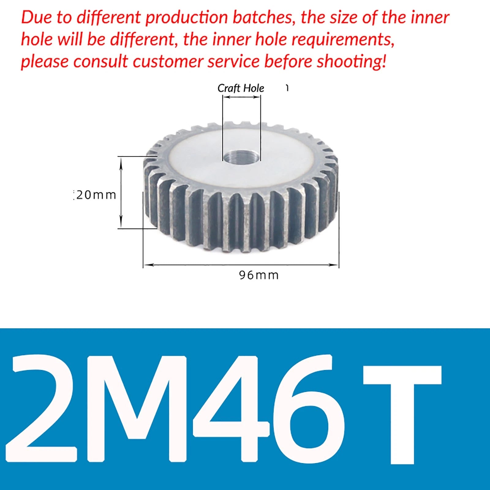 Mod 2 45# Steel Spur Gears Pinion Gear Thickn 20mm 10T - 100T Transmission Gear