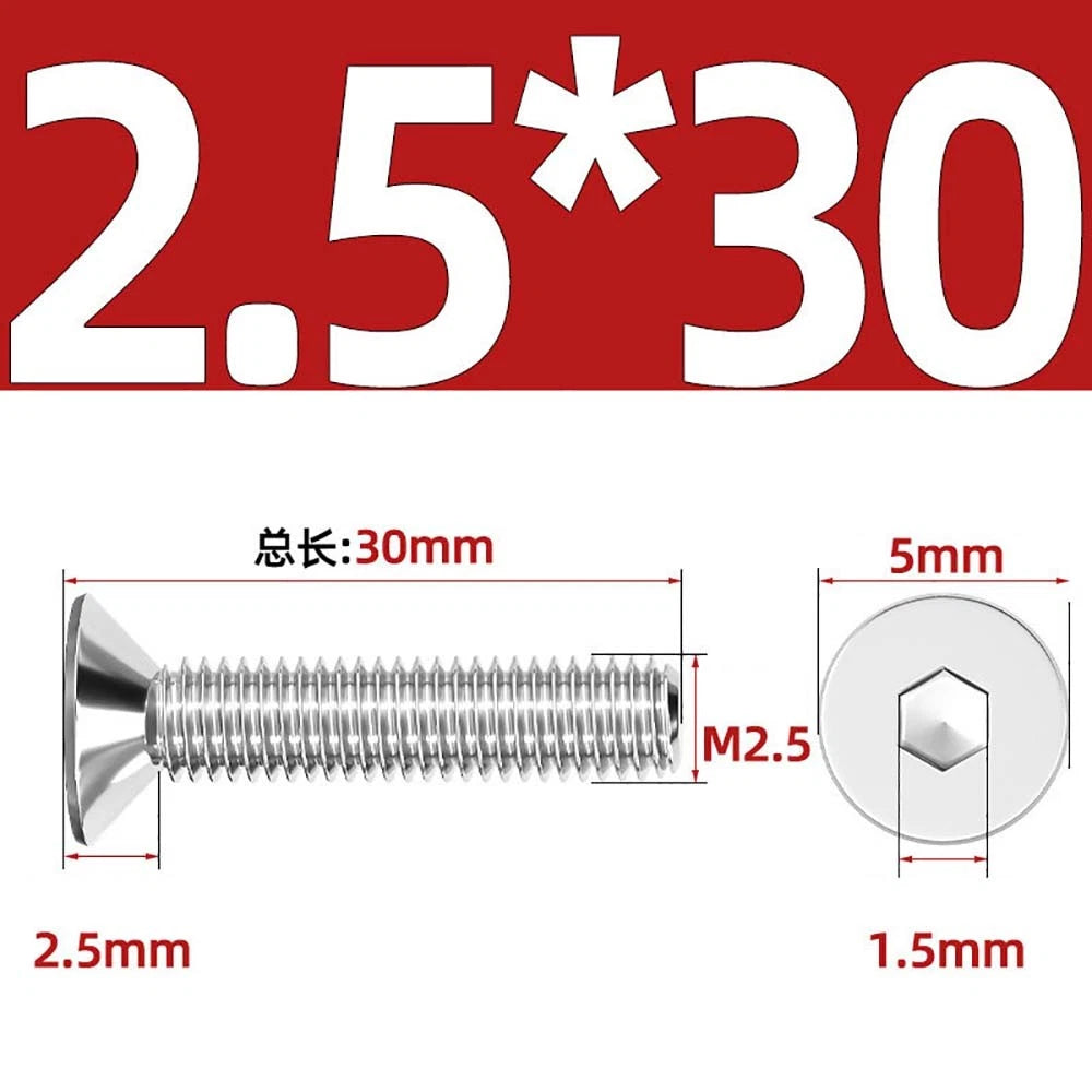 Countersunk Hex Socket Screws – A2 Stainless Steel, M2 to M16, DIN 7991, Fully Threaded