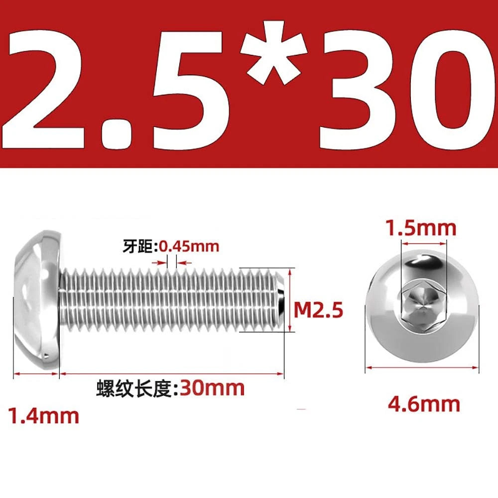 M1.6–M5 A2 Stainless Steel Button Head Socket Cap Screws – Round Pan Head, Hex Drive, Fully Threaded