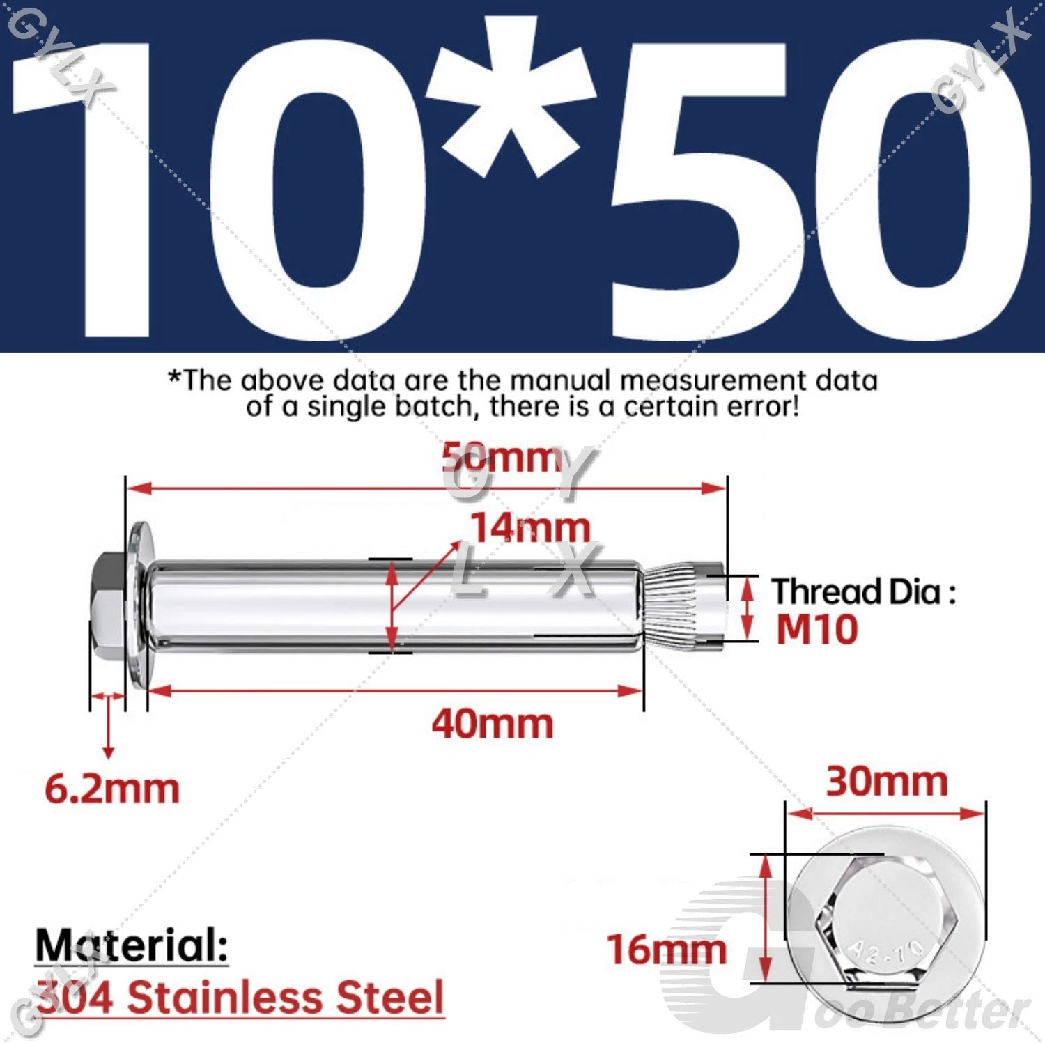 Expansion Anchor Bolts for Masonry — M6 to M16, Stainless Steel & Zinc-Coated