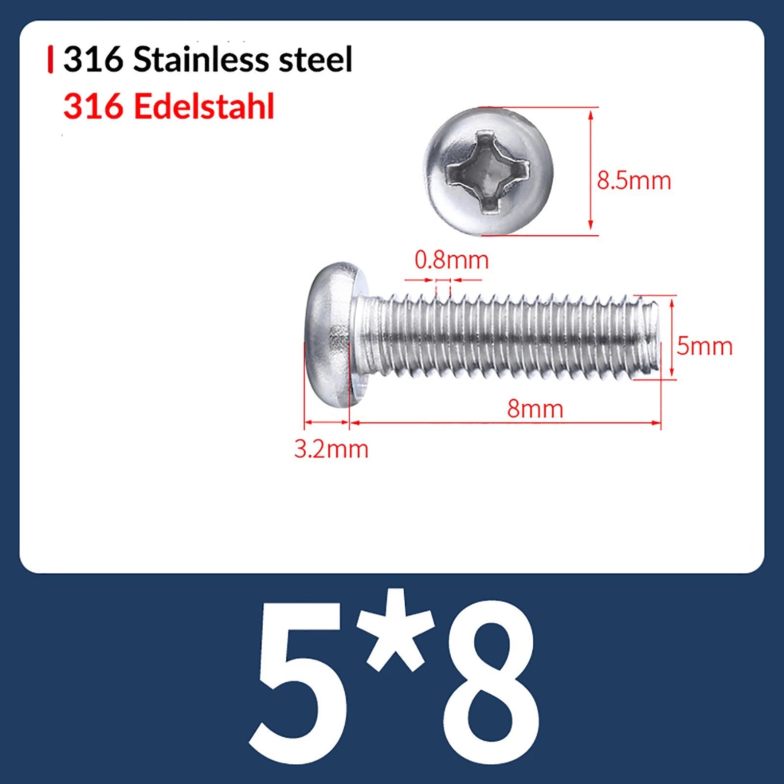 M2 M3 M4 M5 M6 M8 A4 Stainless Steel Phillips Pan Head Machine Screws – DIN 7985, Fully Threaded (4–80mm)