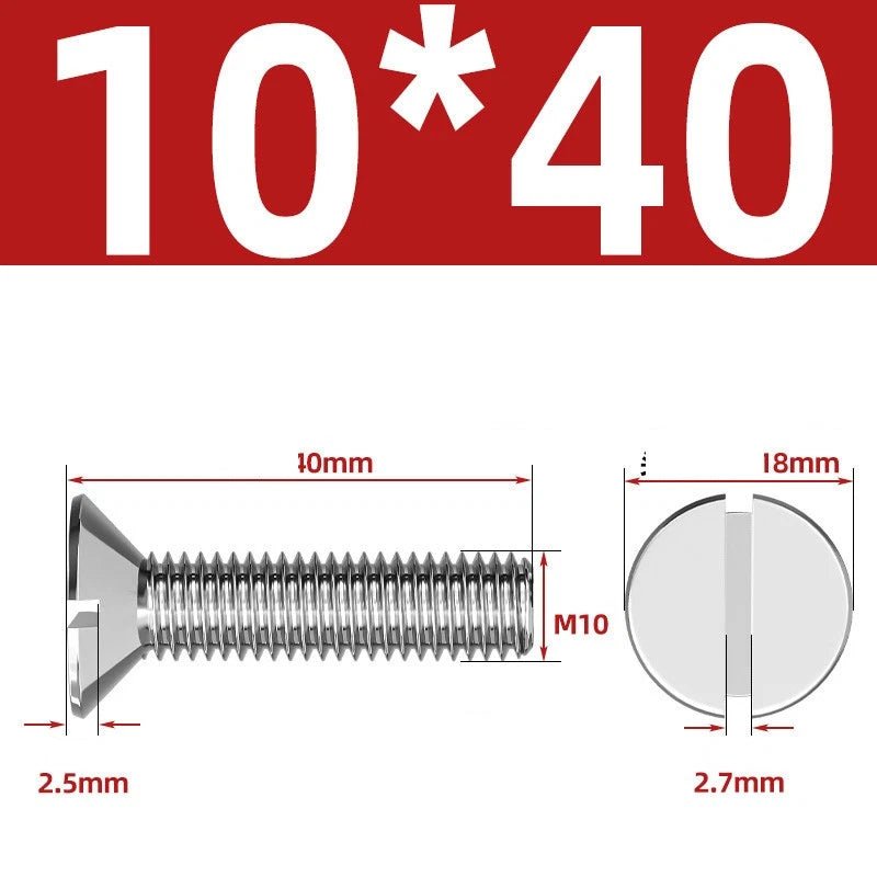 A2 Stainless Steel Slotted Countersunk Machine Screws — M1.6 to M10, Flat Head CSK Bolts - HomeDIYer