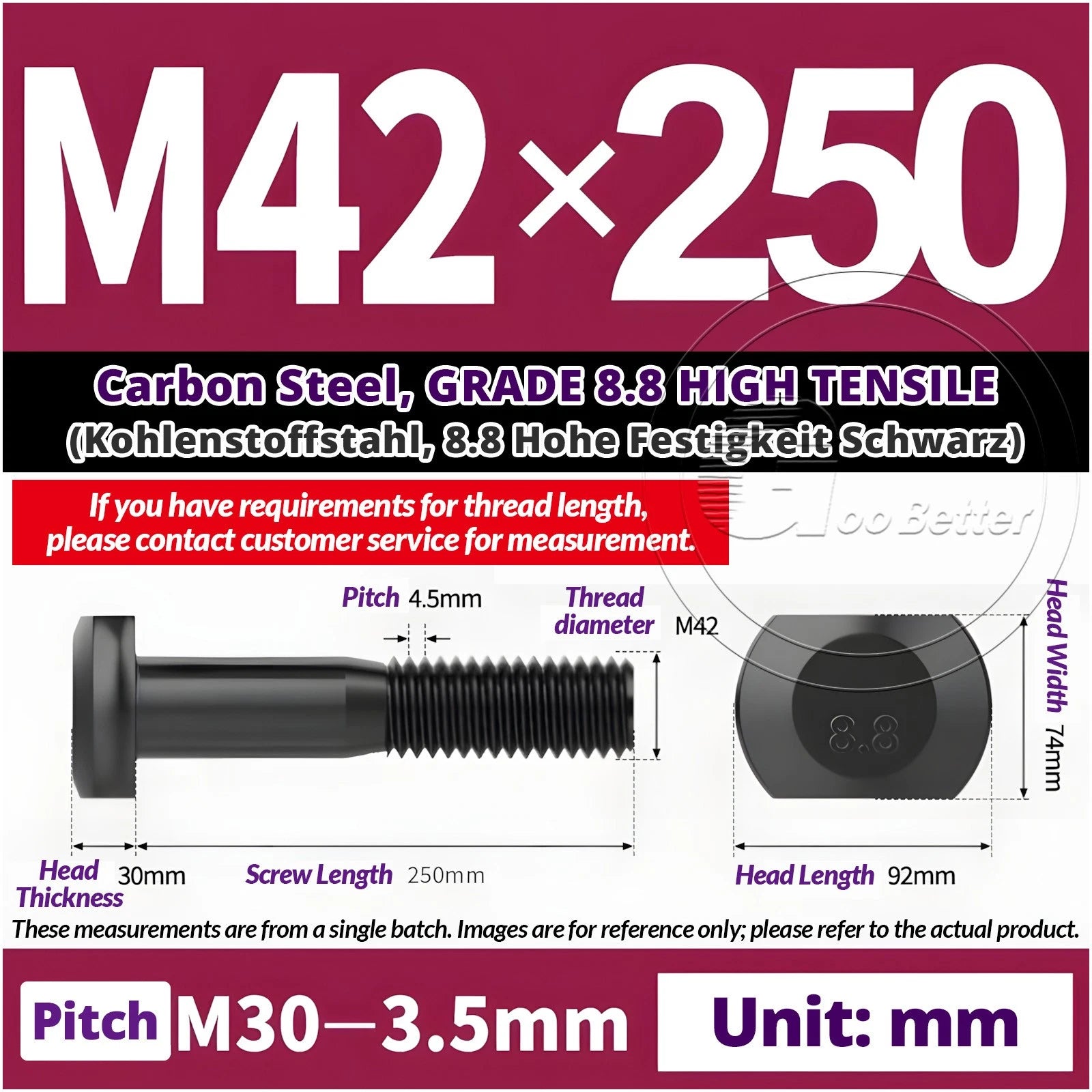 T-Slot Bolts M22 - M42 T Track Bolts 70mm to 500mm Long GRADE 8.8 HIGH TENSILE