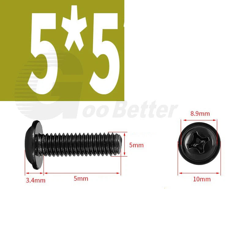 Black Zinc Flange Phillips Pan Head Machine Screws M1.4 M2 M2.5 M3 M4 M5 M6 — Washer-Free Metric Bolts