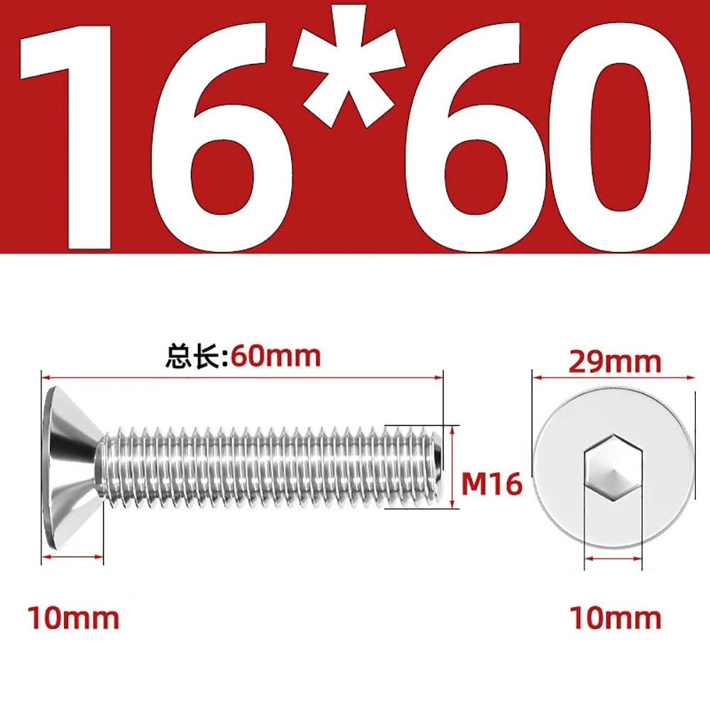 Countersunk Hex Socket Screws – A2 Stainless Steel, M2 to M16, DIN 7991, Fully Threaded