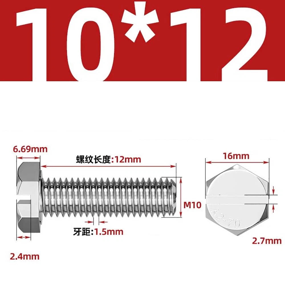 External Hex Slotted Machine Screws – A2 Stainless Steel, M4 to M16, Fully Threaded