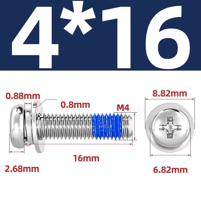 A2 Stainless Steel Phillips Pan Head Machine Screws with Flat & Spring Washers — M2 to M10 - HomeDIYer