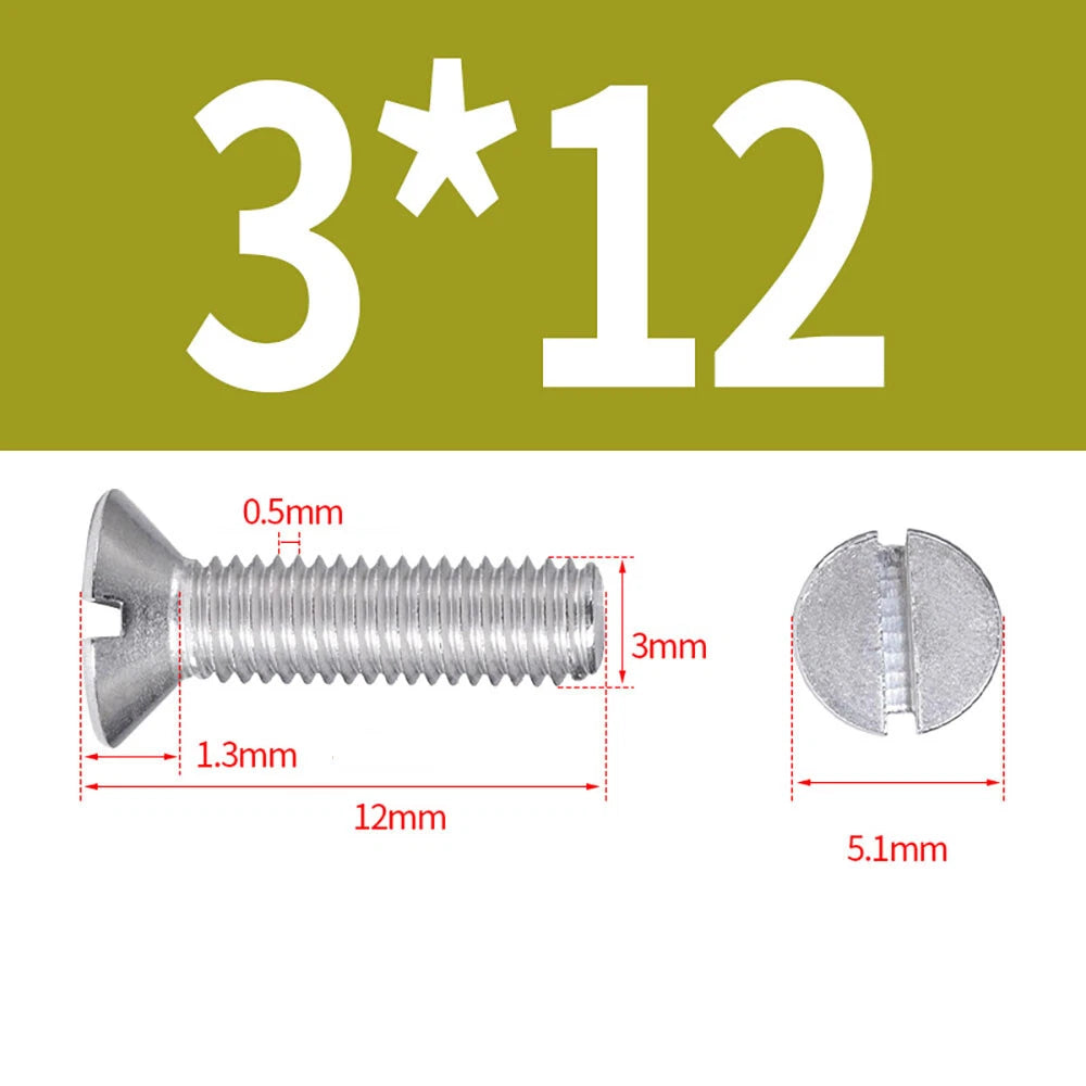 M1.6–M8 A2 Stainless Steel Flat Head Slotted Machine Screws | Countersunk Bolts