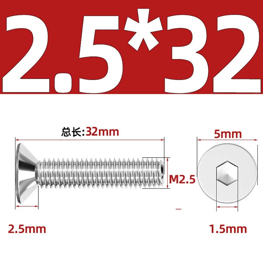 Countersunk Hex Socket Screws – A2 Stainless Steel, M2 to M16, DIN 7991, Fully Threaded