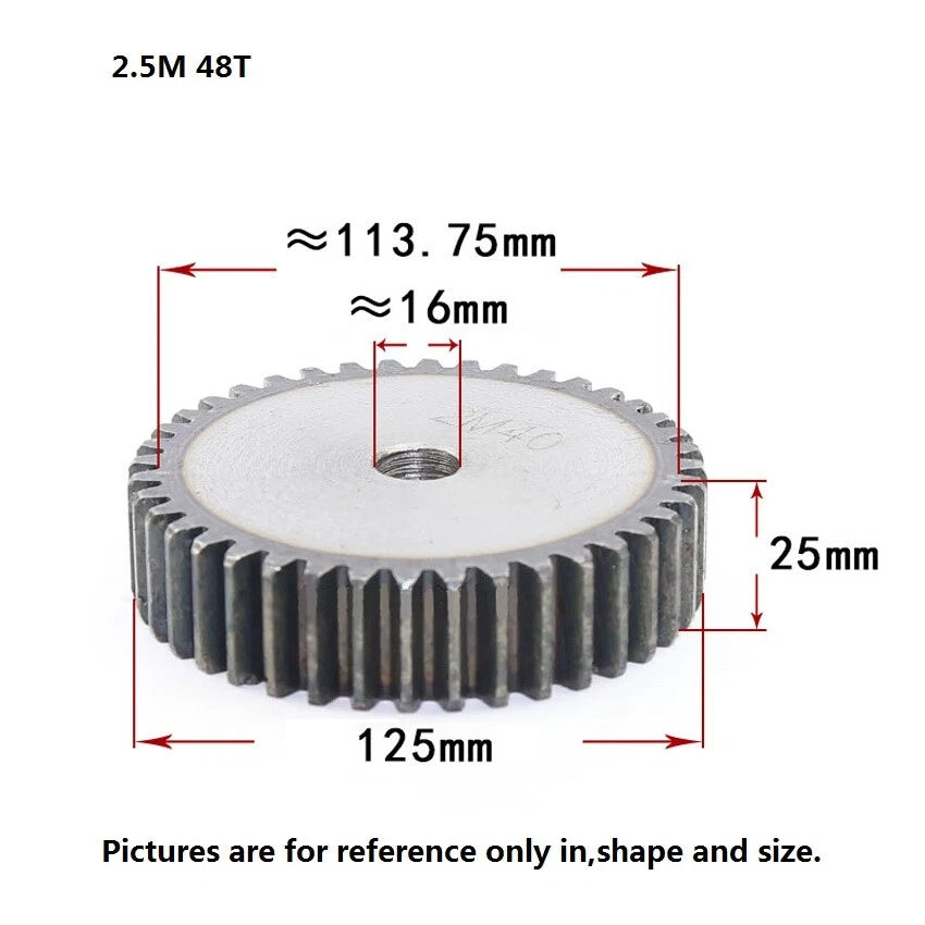 2.5 Mod 12T-75T Spur Gears pitch 7.85mm 45# Steel Pinion Motor Gear Thick 25mm