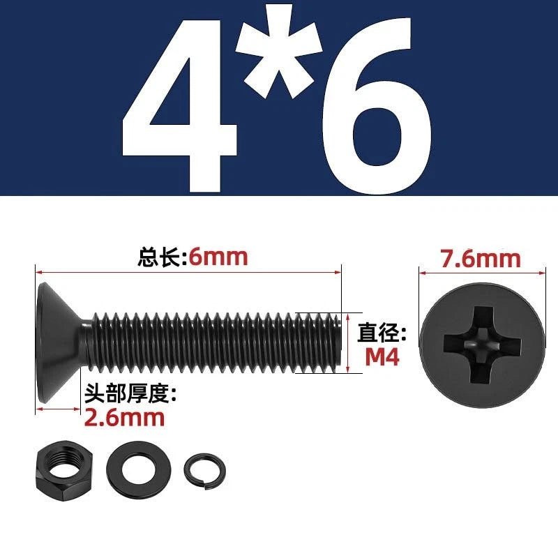 M2–M6 Phillips Countersunk Head Machine Screws with Nut and Washer | Carbon Steel Bolt Set - HomeDIYer