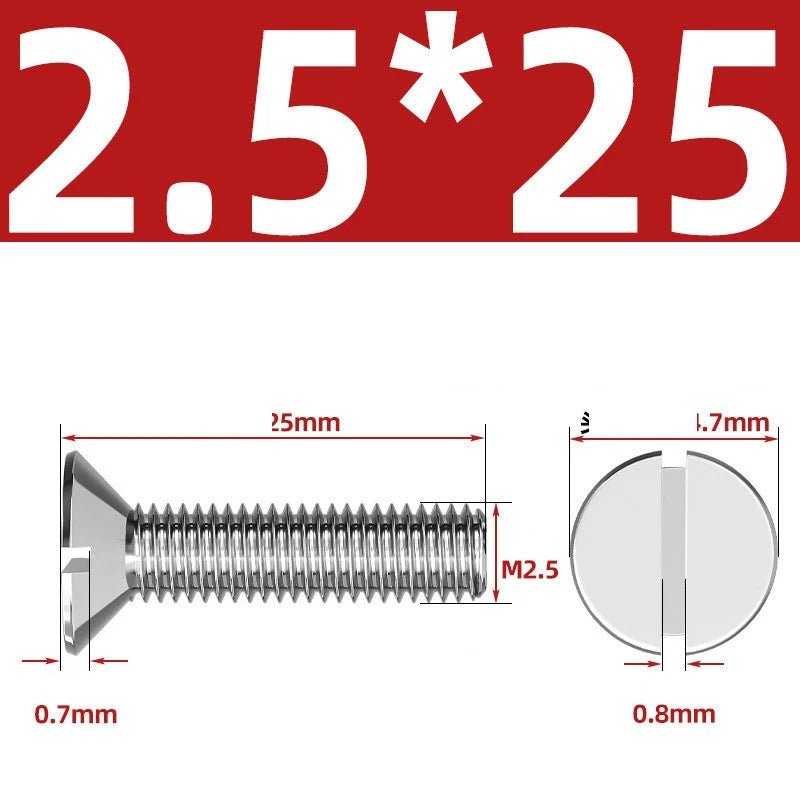 A2 Stainless Steel Slotted Countersunk Machine Screws — M1.6 to M10, Flat Head CSK Bolts - HomeDIYer