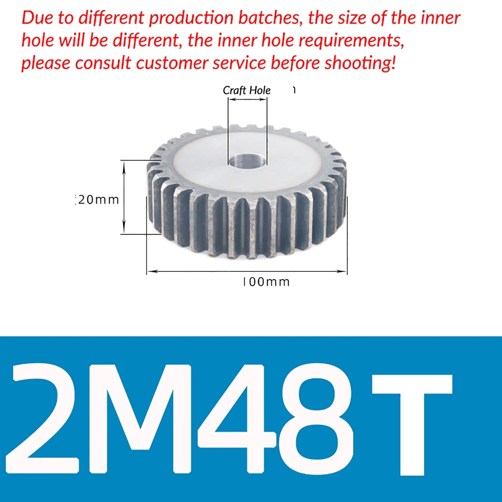 Mod 2 45# Steel Spur Gears Pinion Gear Thickn 20mm 10T - 100T Transmission Gear