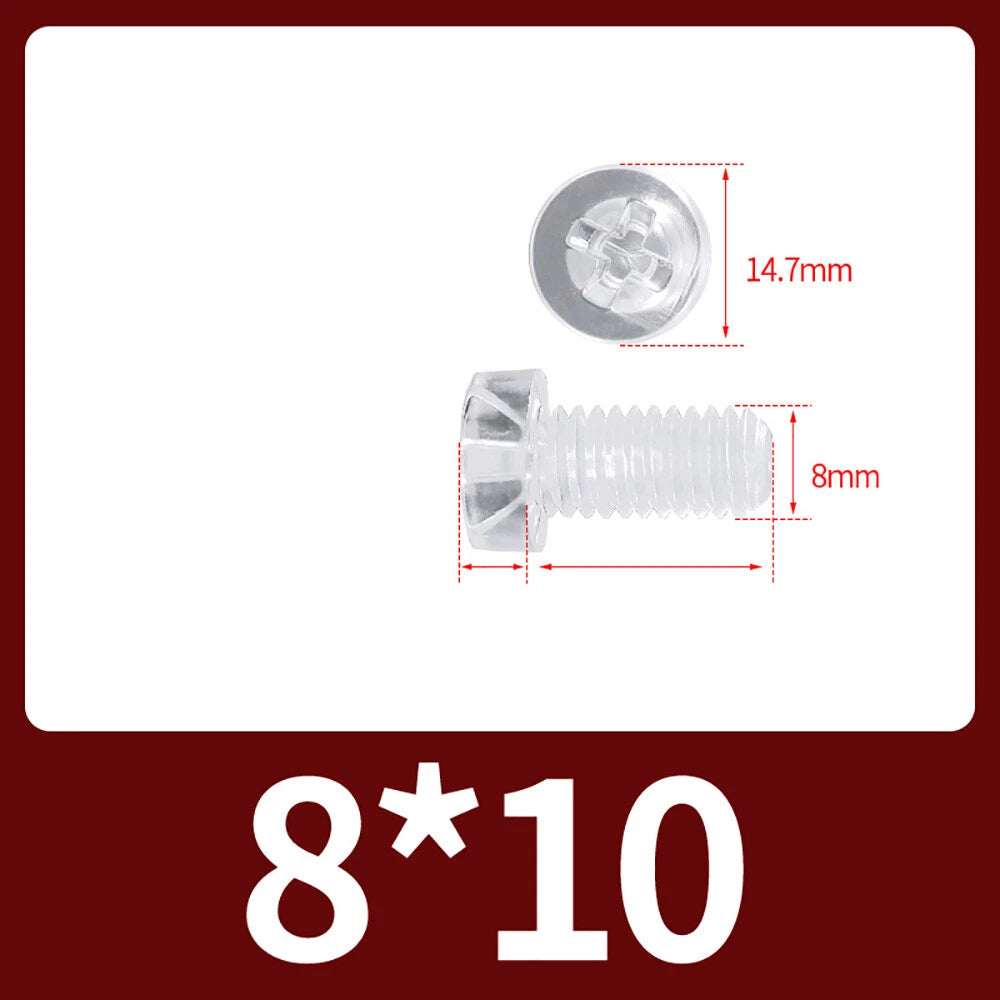 M2-M10 Clear Plastic Phillips Round/Pan Head Machine Screws Cross Screws Hex Nut