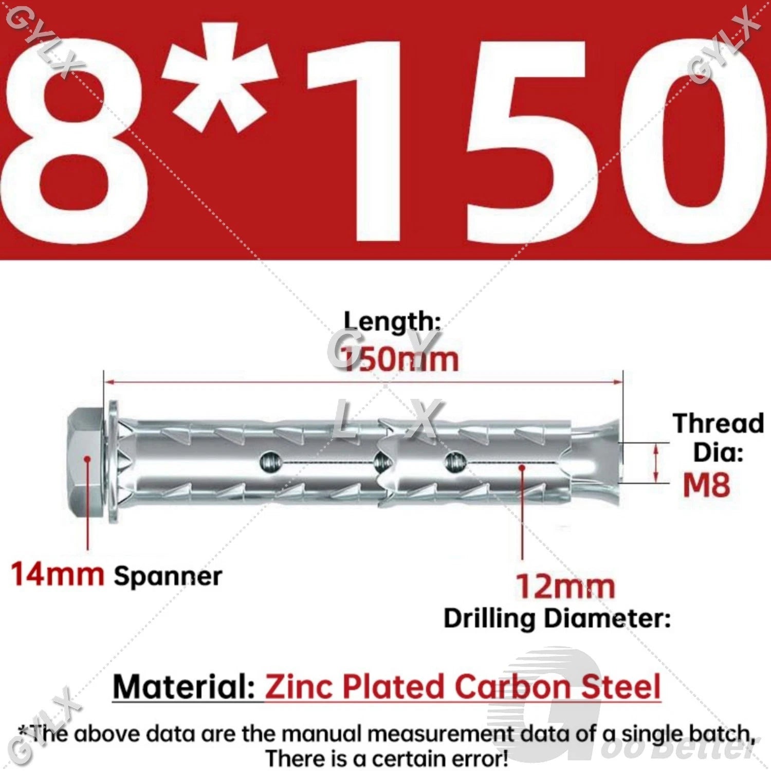 Galvanized Masonry Concrete Expansion Bolts — M6 M8 M10 M12 Wall Anchor Screws